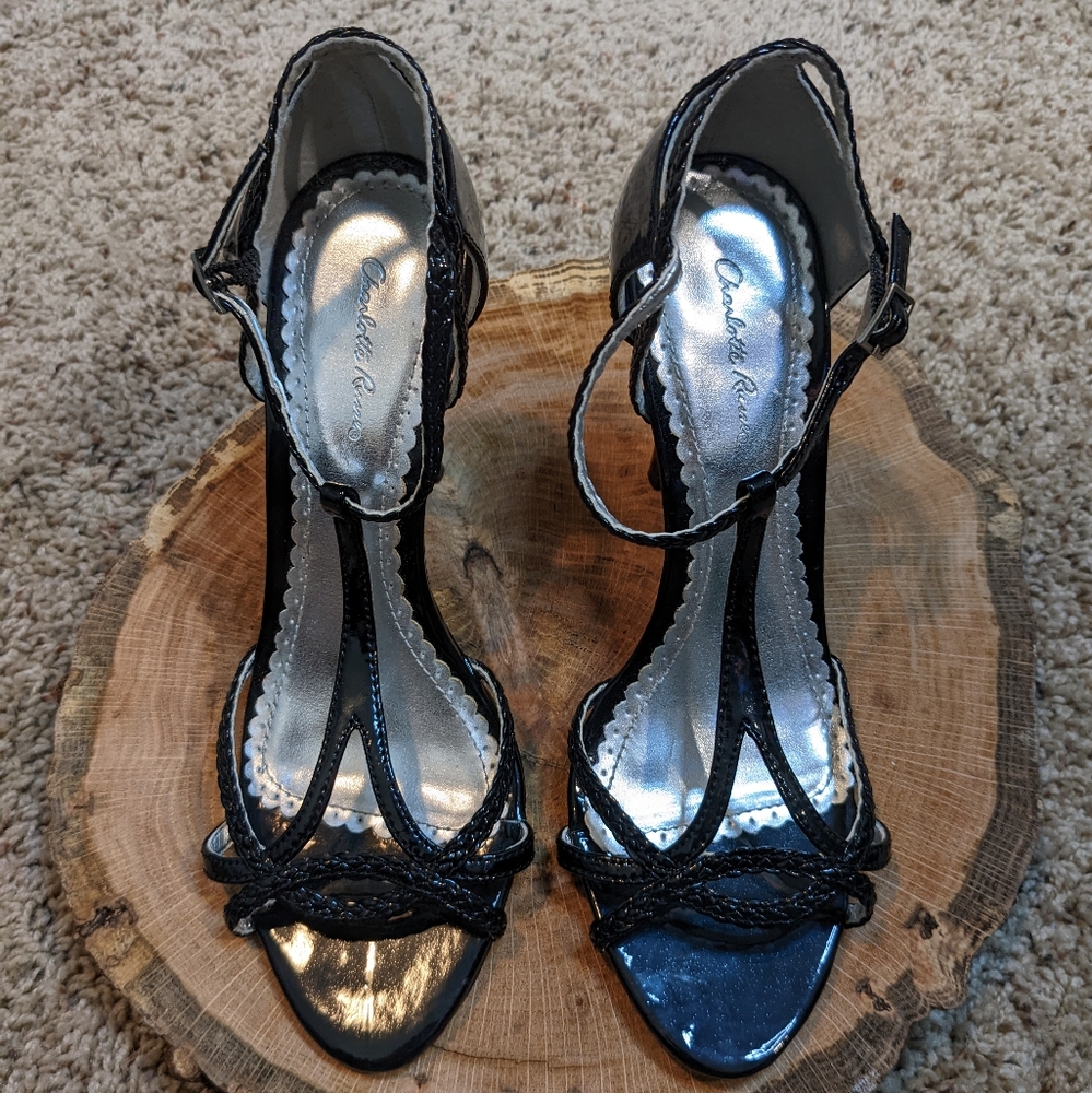 Black Patent Braided Strappy Heels Size 6